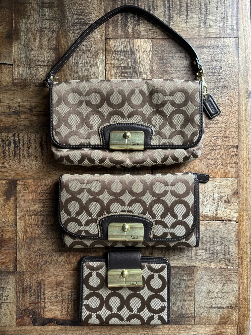 🤎💛Y2K COACH Kristin Op Art Large Wristlet Mini Bag & Wallets Set